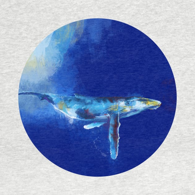 Deep Blue Whale - Ocean Digital Art by Flo Art Studio